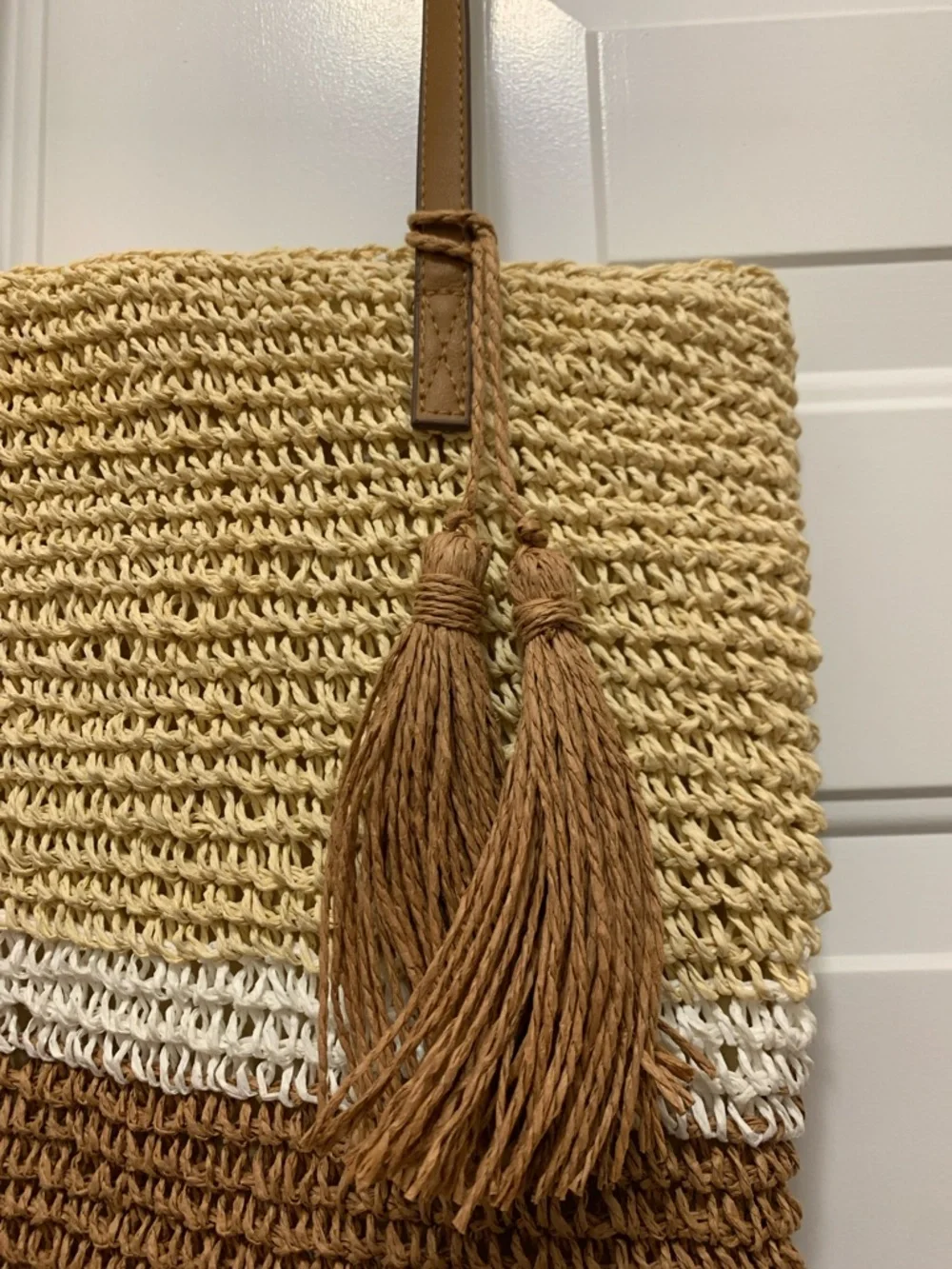 Straw Beach Hobo Bag - Beige, White, and Cream